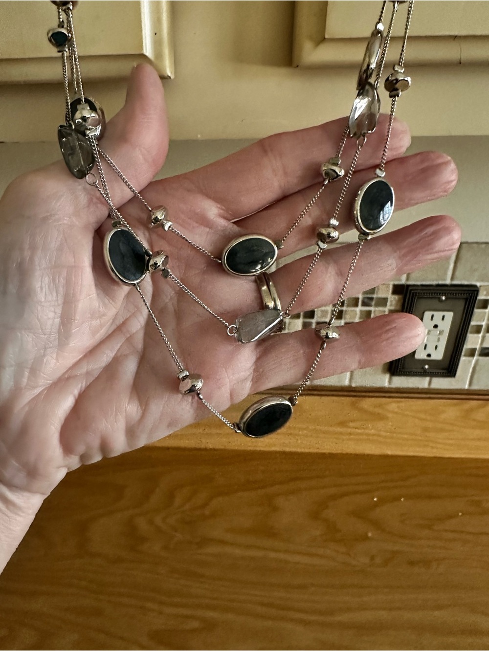 Artisan Silver Multi-Strand Necklace with Gray Stones